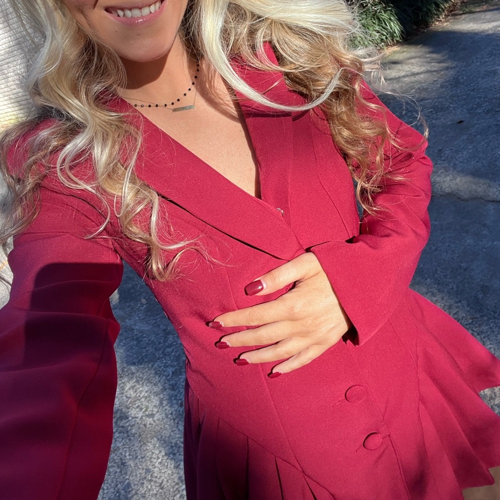Burgundy Peplum Blazer Dress